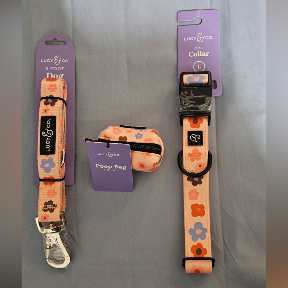 Lucy & Co. Let’s Groove Dog Collar, Leash and Poop Bag Holder Set (L)